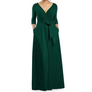 Alfred Sung Hunter Green Draped 3/4 Sleeve Dress
